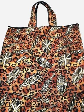 Tribal Shield & Leopard Print Tote in Orange and Black